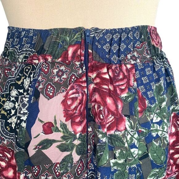 Vintage 80s Midi Skirt Patchwork Navy Blue Burgundy Floral OOAK Custom Metallic - Picture 5 of 11